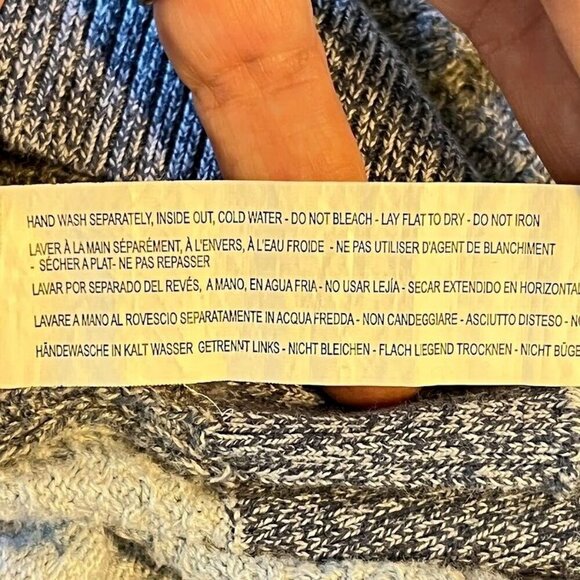 FDJ French Dressing Jeans Patchwork Cable Knit Turtleneck Sweater Blue XL - Picture 10 of 10